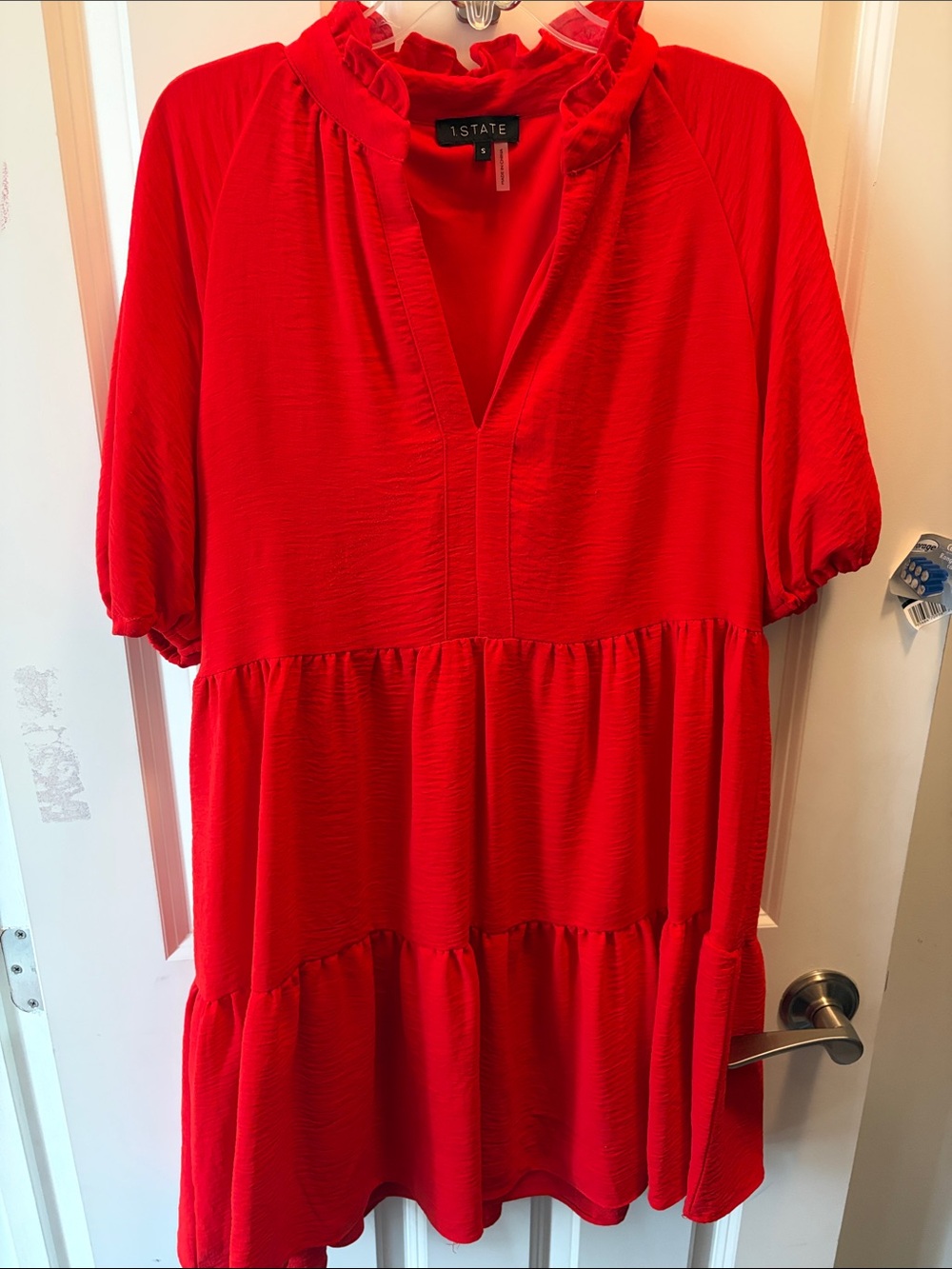 1.STATE Bright Red Ruffled V-Neck Tiered Dress